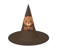 WLKSNBVD Cartoon brown cute bear Wizard Hat for Adult Halloween Decor Costume Hanging Witch Hat Cosplay Accessory, Black, 3 PCS