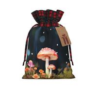 WLKSNBVD Christmas Drawstring Gift Bags Buffalo Plaid Xmas Santa Gift Bag with Tags Colorful mushrooms Wrapping Sacks Drawstring Candy Goodie Bag for Christmas Holiday Holiday Party Favors Pouch