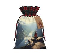 WLKSNBVD Christmas Drawstring Gift Bags Buffalo Plaid Xmas Santa Gift Bag with Tags Mountain Top Yoga Wrapping Sacks Drawstring Candy Goodie Bag for Christmas Holiday Holiday Party Favors Pouch