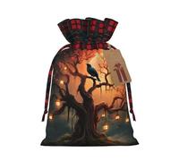 WLKSNBVD Christmas Drawstring Gift Bags Buffalo Plaid Xmas Santa Gift Bag with Tags Mysterious Tree Birds Wrapping Sacks Drawstring Candy Goodie Bag for Christmas Holiday Holiday Party Favors Pouch