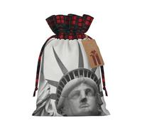 WLKSNBVD Christmas Drawstring Gift Bags Buffalo Plaid Xmas Santa Gift Bag with Tags Statue of Liberty Wrapping Sacks Drawstring Candy Goodie Bag for Christmas Holiday Holiday Party Favors Pouch
