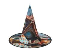 WLKSNBVD Colorful starfish on the beach Wizard Hat for Adult Halloween Decor Costume Hanging Witch Hat Cosplay Accessory, Black, 2 PCS