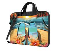 WLKSNBVD Flip flops and tropical beach scene Laptop Bag for Women Computer Bag Shoulder Laptop Sleeve Business Work Briefcase, Black, 15.6 inch