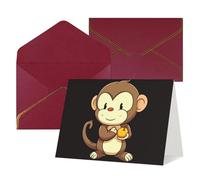 WLKSNBVD Greetings Card with Envelopes Cartoon monkey holding fruit Thinking of You Card 4x6 Blank Note Cards for Birthday Baby Shower Congratulations Wedding Thank You Cards All Occasion