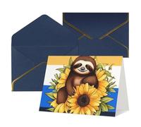 WLKSNBVD Greetings Card with Envelopes Cartoon sloth sitting on sunflower Thinking of You Card 4x6 Blank Note Cards for Birthday Baby Shower Congratulations Wedding Thank You Cards All Occasion