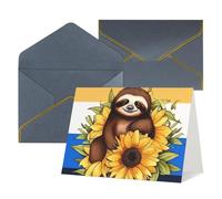 WLKSNBVD Greetings Card with Envelopes Cartoon sloth sitting on sunflower Thinking of You Card 4x6 Blank Note Cards for Birthday Baby Shower Congratulations Wedding Thank You Cards All Occasion