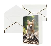 WLKSNBVD Greetings Card with Envelopes Corgi Dog Running on The Railroad Thinking of You Card 4x6 Blank Note Cards for Birthday Baby Shower Congratulations Wedding Thank You Cards All Occasion