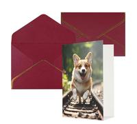 WLKSNBVD Greetings Card with Envelopes Corgi Dog Running on The Railroad Thinking of You Card 4x6 Blank Note Cards for Birthday Baby Shower Congratulations Wedding Thank You Cards All Occasion