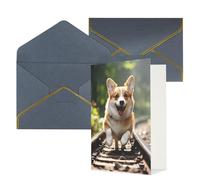 WLKSNBVD Greetings Card with Envelopes Corgi Dog Running on The Railroad Thinking of You Card 4x6 Blank Note Cards for Birthday Baby Shower Congratulations Wedding Thank You Cards All Occasion
