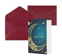 WLKSNBVD Greetings Card with Envelopes Eid al-Fitr crescent moon and stars Thinking of You Card 4x6 Blank Note Cards for Birthday Baby Shower Congratulations Wedding Thank You Cards All Occasion