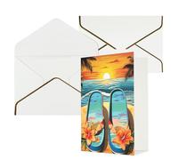 WLKSNBVD Greetings Card with Envelopes Flip flops and tropical beach scene Thinking of You Card 4x6 Blank Note Cards for Birthday Baby Shower Congratulations Wedding Thank You Cards All Occasion
