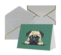 WLKSNBVD Greetings Card with Envelopes Pug Green Polka Dot Thinking of You Card 4x6 Blank Note Cards for Birthday Baby Shower Congratulations Wedding Thank You Cards All Occasion