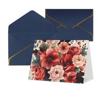 WLKSNBVD Greetings Card with Envelopes Red and pale pink flowers Thinking of You Card 4x6 Blank Note Cards for Birthday Baby Shower Congratulations Wedding Thank You Cards All Occasion