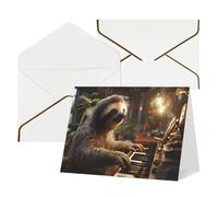 WLKSNBVD Greetings Card with Envelopes Sloth playing piano Cartoon Thinking of You Card 4x6 Blank Note Cards for Birthday Baby Shower Congratulations Wedding Thank You Cards All Occasion