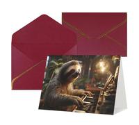 WLKSNBVD Greetings Card with Envelopes Sloth playing piano Cartoon Thinking of You Card 4x6 Blank Note Cards for Birthday Baby Shower Congratulations Wedding Thank You Cards All Occasion