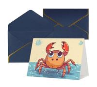 WLKSNBVD Greetings Card with Envelopes Summer cartoon crab Thinking of You Card 4x6 Blank Note Cards for Birthday Baby Shower Congratulations Wedding Thank You Cards All Occasion