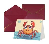 WLKSNBVD Greetings Card with Envelopes Summer cartoon crab Thinking of You Card 4x6 Blank Note Cards for Birthday Baby Shower Congratulations Wedding Thank You Cards All Occasion