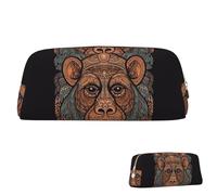 WLKSNBVD Leather Pencil Case Large Capacity Pencil Pouch Aesthetic Pen Pouch Organizer with Zipper Portable Big Orangutan tribal pattern Pen Bag for Women Men Makeup Brush Bag Travel