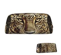 WLKSNBVD Leather Pencil Case Large Capacity Pencil Pouch Aesthetic Pen Pouch Organizer with Zipper Portable Big Patterned leopard head Pen Bag for Women Men Makeup Brush Bag Travel