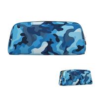 WLKSNBVD Leather Pencil Case Large Capacity Pencil Pouch Aesthetic Pen Pouch Organizer with Zipper Portable Big Blue camouflage pattern Pen Bag for Women Men Makeup Brush Bag Travel