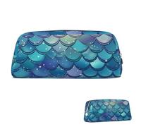 WLKSNBVD Leather Pencil Case Large Capacity Pencil Pouch Aesthetic Pen Pouch Organizer with Zipper Portable Big Water Lily Mermaid Scales Pen Bag for Women Men Makeup Brush Bag Travel
