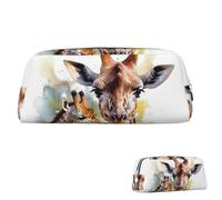 WLKSNBVD Leather Pencil Case Large Capacity Pencil Pouch Aesthetic Pen Pouch Organizer with Zipper Portable Big Watercolor Deer Giraffe Pen Bag for Women Men Makeup Brush Bag Travel