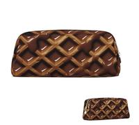 WLKSNBVD Leather Pencil Case Large Capacity Pencil Pouch Aesthetic Pen Pouch Organizer with Zipper Portable Big Chocolate Waffles Pen Bag for Women Men Makeup Brush Bag Travel
