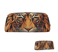 WLKSNBVD Leather Pencil Case Large Capacity Pencil Pouch Aesthetic Pen Pouch Organizer with Zipper Portable Big New year tiger logo design Pen Bag for Women Men Makeup Brush Bag Travel