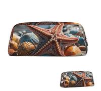 WLKSNBVD Leather Pencil Case Large Capacity Pencil Pouch Aesthetic Pen Pouch Organizer with Zipper Portable Big Colorful starfish on the beach Pen Bag for Women Men Makeup Brush Bag Travel