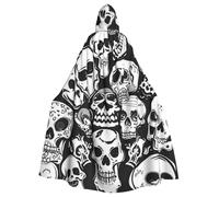 WLKSNBVD Polygonal playing cards Hooded Cloak Halloween Costumes Wizard Cloak Medieval Renaissance Cosplay Cape Robe with Hood, Scary Skeleton, One Size