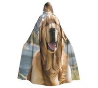 WLKSNBVD Polygonal playing cards Hooded Cloak Halloween Costumes Wizard Cloak Medieval Renaissance Cosplay Cape Robe with Hood, Cute Golden Retriever, One size