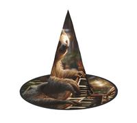 WLKSNBVD Sloth playing piano Cartoon Wizard Hat for Adult Halloween Decor Costume Hanging Witch Hat Cosplay Accessory, Black, 2 PCS