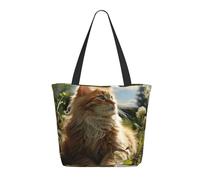 WLKSNBVD Tote Bag for Women Purse and Handbags Tote Shoulder Shopping Bag Cat sitting in green field Messenger Bag