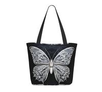 WLKSNBVD Tote Bag for Women Purse and Handbags Tote Shoulder Shopping Bag White butterfly on black background Messenger Bag