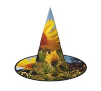 WLKSNBVD Yellow flower under the sun Wizard Hat for Adult Halloween Decor Costume Hanging Witch Hat Cosplay Accessory, Black, 2 PCS