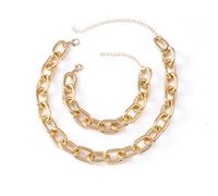 WLL Chunky Necklace Bracelet Set for Women Gold Silver Thick Twisted Cable Chain Choker Necklace Punk Mixed Metal Wide Wire Link Chain Bracelet Hip Hop Statement Jewelry Gifts, 43.5cm, Metal, No