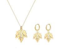 WLL Dainty Maple Leaf Necklace Dangle Hoop Earrings for Women Crystal Fall Autumn Leaves Pendent Necklace Thanksgiving day gift, 2cm, Metal, No Gemstone
