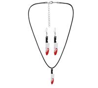 WLL Gothic Knife Dagger Jewelry Set Punk Red Bloody Knife Drop Earrings Hip Hop Dagger Pendant Necklace Halloween Party Accessories, 6.9*1CM, Acrylic, No Gemstone