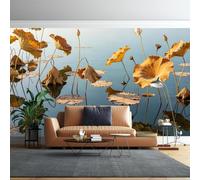 WLLDDDIU 3D Panoramic Dried Lotus Pond Wall Mural, Waterproof Thick Vinyl Peel and Stick Wallpaper Removable Self Adhesive Autumn Lotus Leaf Lake Landscape Wall Decor for Living Room Tea Room 365X25