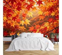 WLLDDDIU 3D Panoramic Peel and Stick Vinyl Wallpaper, Autumn Red Maple Leaf Wall Mural Waterproof Removable Self Adhesive Fall Nature Wall Decor for Bedroom Living Room Sofa Background 365X254Cm(144