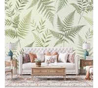 WLLDDDIU 3D Panoramic Self Adhesive Vinyl Wall Mural, Light Green Fern Leaf Peel and Stick Wallpaper Waterproof Removable Botanical Wall Covering for Bedroom Living Room Sofa Background 365X254Cm(14