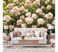 WLLDDDIU 3D Panoramic Self Adhesive Vinyl Wall Mural, Pink White Roses Mural Wallpaper Peel and Stick Removable Waterproof Cottage Style Wallpaper for Living Room Bedroom Cafe Sofa Background 243X16
