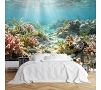 WLLDDDIU 3D Panoramic Self Adhesive Vinyl Wall Mural, Tropical Underwater Coral Reef Scenery Wallpaper Peel and Stick Waterproof Removable Ocean Wall Covering for Living Room Bedroom Bathroom 365X25
