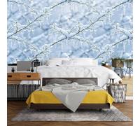 WLLDDDIU 3D Panoramic Self Adhesive Vinyl Wall Mural, Winter Snow Branch Landscape Photo Wallpaper Peel and Stick Poster Waterproof Removable Frozen Scenery Wall Decor for Bedroom Living Room 208X14