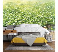 WLLDDDIU 3D Panoramic Self Adhesive Vinyl Wallpaper, Watercolor Green Leaves White Flowers Mural Wallpaper Peel and Stick Removable Waterproof Fresh Botanical Wall Decor for Bedroom Living Room 365X