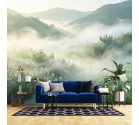 WLLDDDIU 3D Panoramic Self Adhesive Wall Mural, Misty Green Valley Natural Scenery Peel and Stick Wallpaper Removable Waterproof Farmhouse Style Wallpaper for Bedroom Living Room Hallway Lounge 240