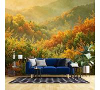 WLLDDDIU 3D Panoramic Self Adhesive Wallpaper for Living Room, Autumn Mountain Forest Wall Mural Wallpaper Peel and Stick Waterproof Removable Vinyl Wall Decor for Lounge Bedroom Feature Walls 360×