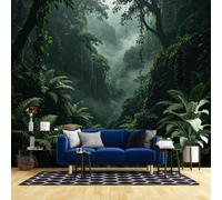 WLLDDDIU 3D Panoramic Self Adhesive Wallpaper Mural for Living Room, Green Rainforest Natural Scenery Wallpaper Peel and Stick Waterproof Removable Vinyl Wall Covering Home Decor 343X256Cm(135X101in