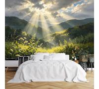 WLLDDDIU 3D Panoramic Self Adhesive Wallpaper Mural, Golden Sunlight Mountain Landscape Photo Wallpaper Peel and Stick Waterproof Removable Vinyl Film for Living Room Bedroom Windowsill 120×80Cm(47