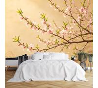 WLLDDDIU 3D Panoramic Self Adhesive Wallpaper Mural, Warm Yellow Peach Blossom Floral Wallpaper Waterproof Removable Peel and Stick Vinyl Wall Covering for Bedroom Living Room Lounge Study 365X254Cm